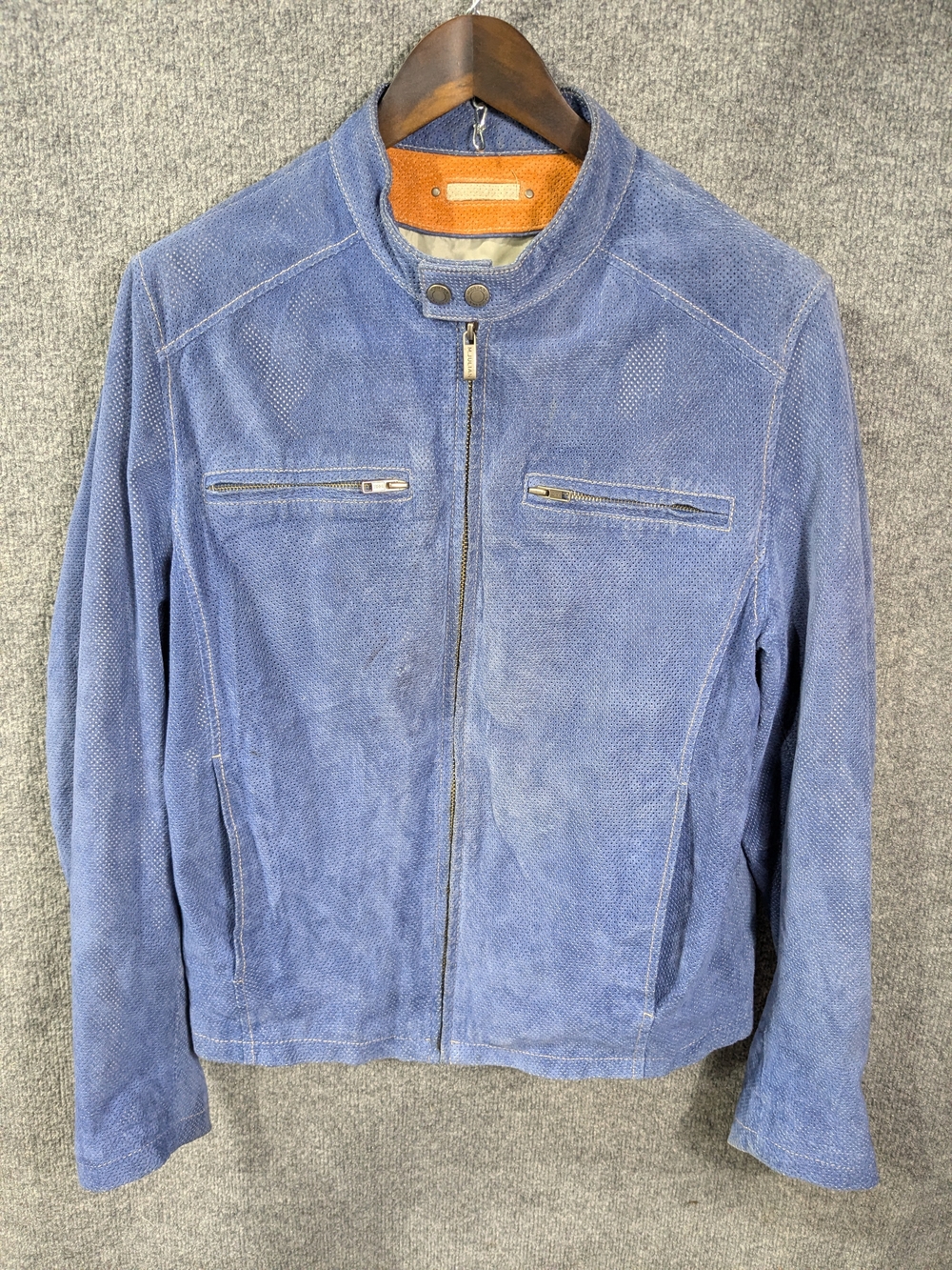 Wilson Leather M. Julian Blue Suede, Zip-Front Racer Jacket Size M